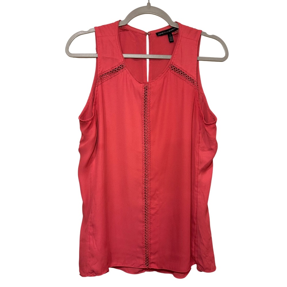 White House Black Market Coral Sleeveless Lace Trim Tank Top Womens Large‎